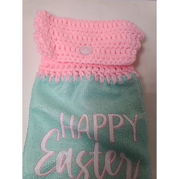 NEW  Handmade Crochet Bunny Happy Easter Kitchen Oven Door Hanging Hand Towel - Picture 2 of 5